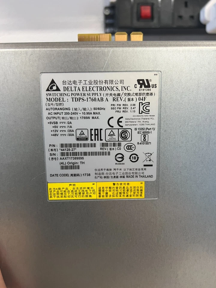 New NetApp Delta TDPS-1760AB 1755W  Power Supply p/n 44128-27 - Image 4 of 4