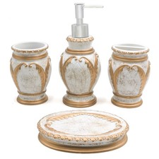 LUANT 4 Pieces Bathroom Accessory Set Including Tumbler, White With Gold