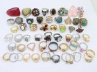 56 Piece VTG + Now Rhinestone Cocktail Costume Ring Jewelry Lot Gold Silver Tone