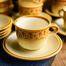 (5) 1970's VTG Mikasa Nature's Song Cup & Saucer Sets Stoneware Japan EXC