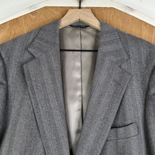 VTG Ralph Lauren Blazer Mens 42L Gray Herringbone 2 Button Wool Tweed Sport Coat