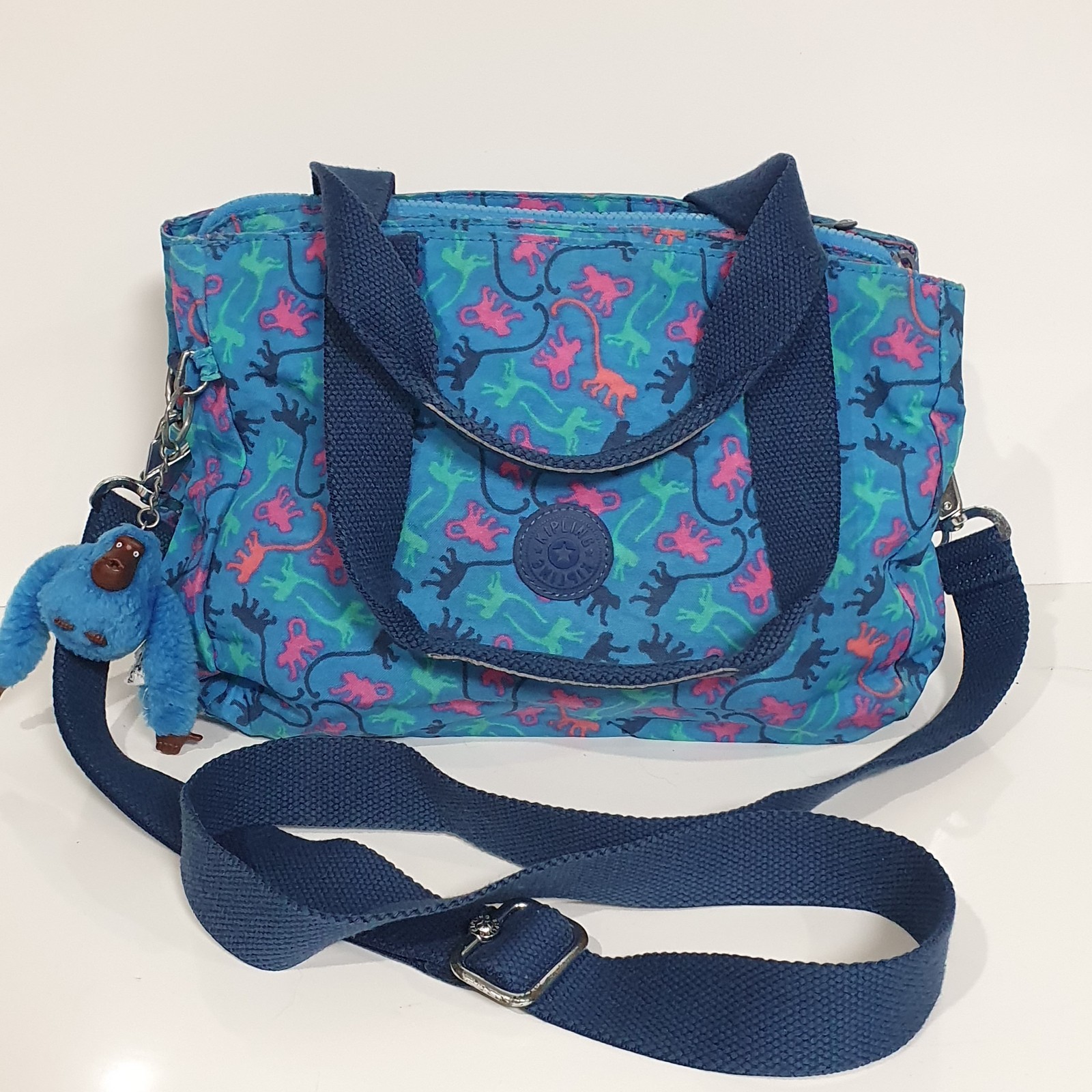 Kipling Nariko Monkey Mania Pattern Sky Blue Bag … - image 1