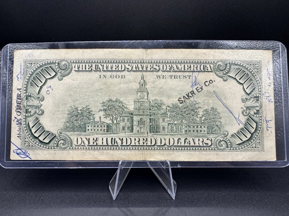 1988A $100 Small Head Franklin • Ink Writing & Stamp Variety 💚 B00181047A - Image 2 of 2