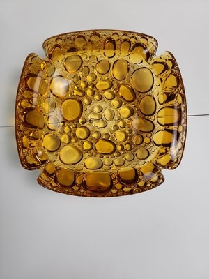Vintage Gold Honey Amber Glass Bubble Pebble Ashtray Libby MCM 60s 70s 