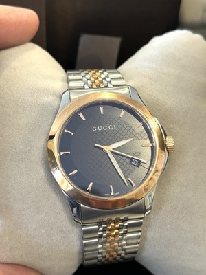 Gucci Men's YA126410 Gucci Timeless Steel and Pink PVD Black Dial