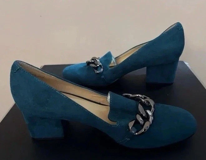 Mocasines Y2K Años 90 Gamuza Nine West Mules Tacón Grueso Talla 7 Academia Preppy Otoño Foto 4 de 4