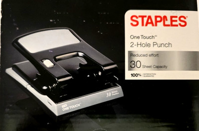 Staples One Touch 2-Hole Punch 30 Sheet Capacity Reduced Effort