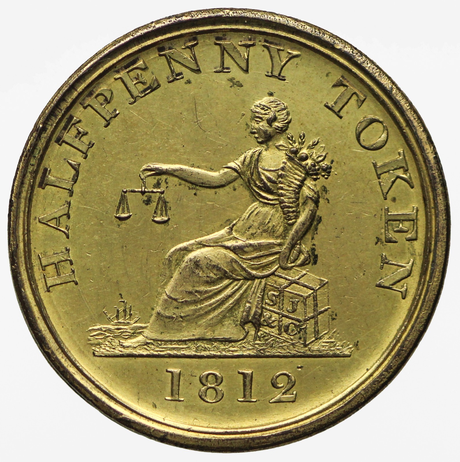 Yorkshire Sheffield Copper Gilt Halfpenny Token 1812  Shaw Jobson & Co  W 1060 R