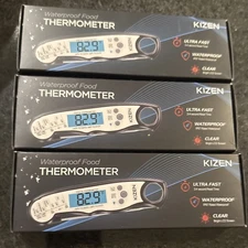 Set Of 3 Kizen Digital Waterproof Instant Read Meat Thermometer - Jet Black