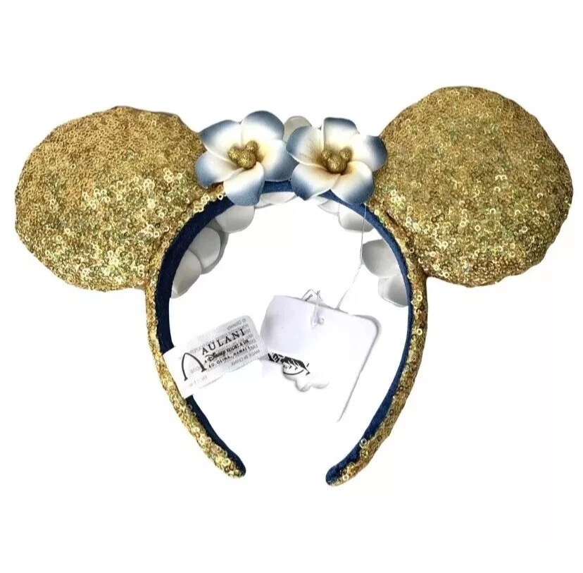 Disney Aulani Hawaii Gold Plumeria Flower Minnie Ears Headband Gold Sequins - Image 3 of 4