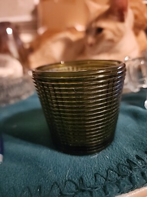 Vintage Sean Conway Moss Green Pressed Glass Candle Holder