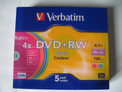 Verbatin wieder beschreibbare DVD 4,7 GB Color DVD+RW 4x speed 5 Stück Neu OVP