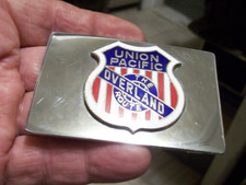 VINTAGE UNION PACIFIC THE OVERLAND ROUTE BELT BUCKLE CLOISONNE EMBLEM Chrome