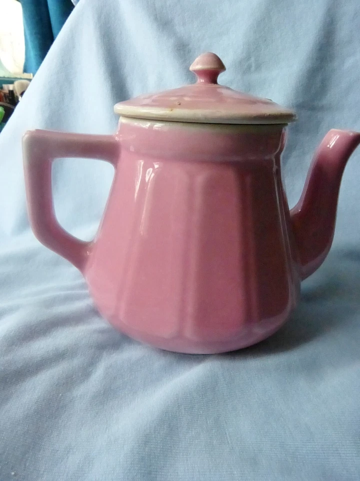 Ancienne théière décor faïence rose - Photo 2/4