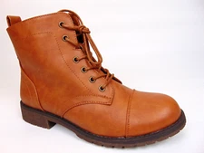Vepose Womens Ankle Boots Low Heel Lace up Combat Booties Size 8.5 M, Cognac NEW