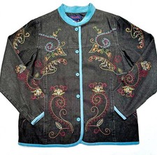 VTG Denim Co Denim Jacket Blazer Embroidered WESTERN CONTRY COTTAGECORE BLK M