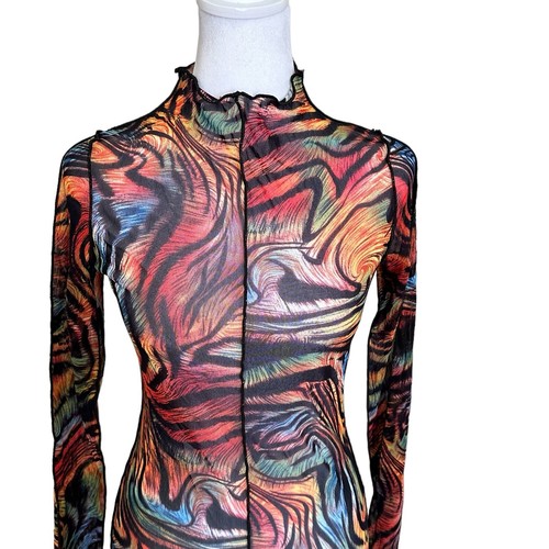 Kimcine Curve Women’s Sheer Long Sleeve Bodycon Multicolored Dress Size S NWOT - Picture 2 of 11