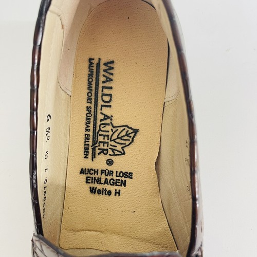 Waldlaufer Womens Comfort Shoes Size 6.5 Leather Glossy Alligator Slip On Brown - Picture 5 of 7