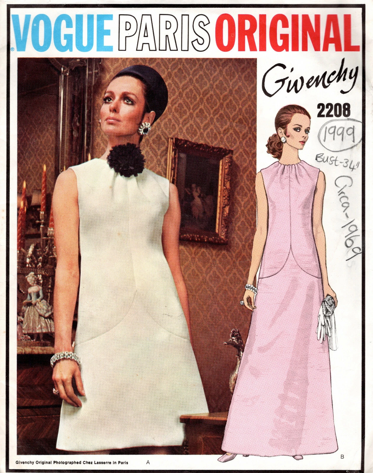 ABITO 1969 VINTAGE VOGUE MODELLO CUCITO B34" (1999) GIVENCHY 2208