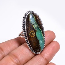Natural Bio Chrysoprase Gemstone Ring 925 Sterling Silver Statement Ring Women