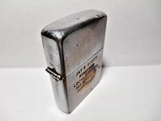 VINTAGE ZIPPO 1957 PAT. #2517191 CIGARETTE LIGHTER - JAY R. SCOTT LOCAL LOAN CO.