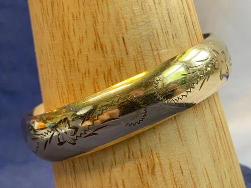 Antique Crafmere 12k Gold Filled Bangle Bracelet 7" Costume Jewelry Floral Etch