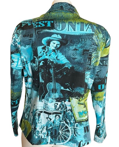 Erin London Stretch Jacket Women's Size Medium Blue Green Western Cowgirl Button - Picture 2 of 11