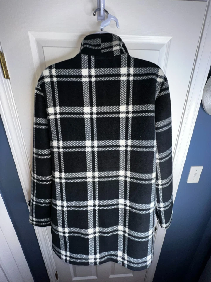 Chaqueta Ike Behar para mujer grande polar a cuadros chaquetón a cuadros botón negro blanco L Foto 4 de 4