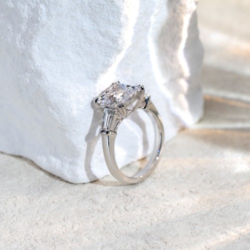 IGI D/VS 4.60 Ct Princess Cut and Taper Lab Grown Diamond Platinum Trilogy Ring - Picture 7 of 19