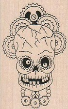 Geared Skull 2 x 3" Rubber Stamp, Halloween Stamp