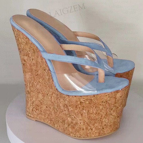 Women Sandals Platform Wedges 20CM Flip Flop Pumps Faux Suede Female Party Ladie - Picture 12 of 16