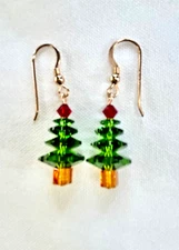 CHRISTMAS TREE EARRINGS made with SWAROVSKI CRYSTALS Holiday Jewelry, GoldFilled