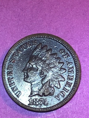 1874 RARE INDIAN HEAD CENT ALMOST UNCIRCULATED +++ AU+++