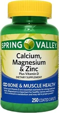 Spring Valley | Calcium, Magnesium & Zinc Plus Vitamin D3, 250 Caps, "exp 05/26"