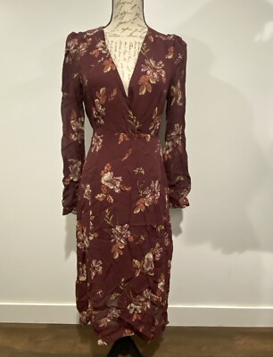 ASTER The Label Burgundy Floral Crepe Dress Long Sleeve Size Medium | eBay