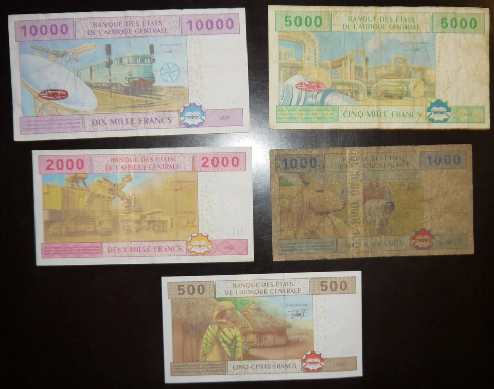 Central African states 5 pcs all different 500-10000 Francs 2002 - Image 2 of 2