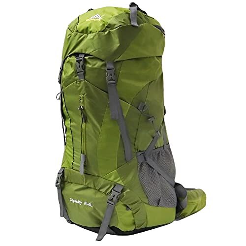 WintMing 75L Hiking Backpack with Rain Cover Waterproof Camping Olive Green