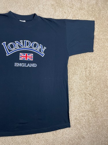 T-Shirt Mens XXL Rib Knit Crewneck Graphic London England Flag Black - Picture 3 of 10