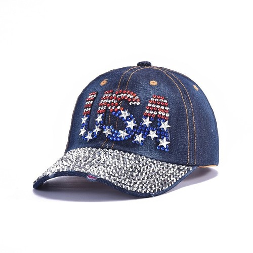 Denim Hat Bling Studded Rhinestones Baseball Cap Hat Adjustable Distressed Jeans - Picture 14 of 15