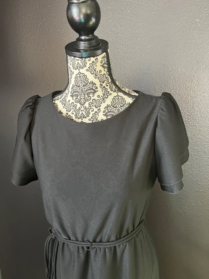 Vestido de Secretaria Discoteca Negro Vintage Años 70 80 Talla 6 Bibliotecario Maestro Academia Foto 3 de 4