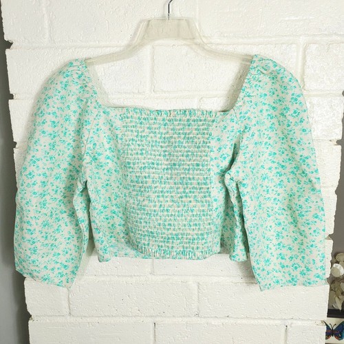 Levi's Women's Puff 3/4 Sleeve Cropped Blouse Electric Green Floral Size Medium - Picture 10 of 23