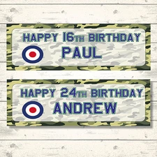 2 PERSONALISED 800mm x 297mm RAF BIRTHDAY BANNERS - ANY NAME - ANY AGE