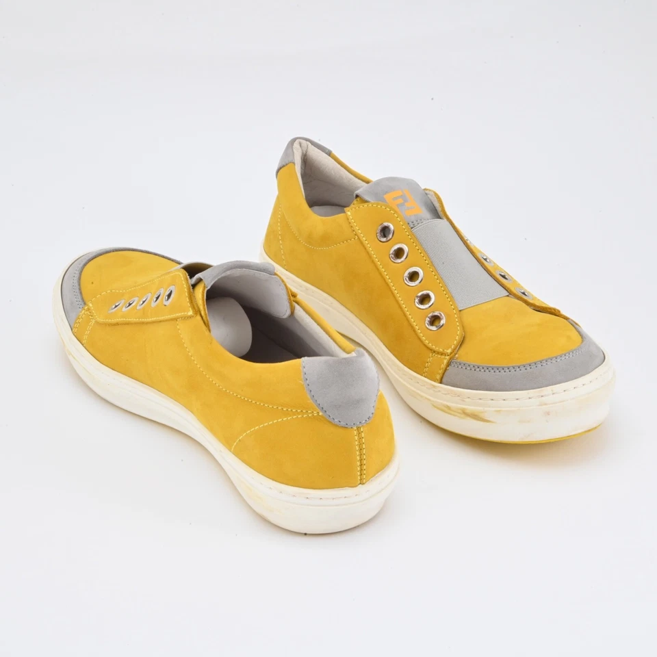 Fendi Niños Amarillo Mostaza Gamuza Cuero Sin Cordones Zapatillas eusize 36 Foto 2 de 4