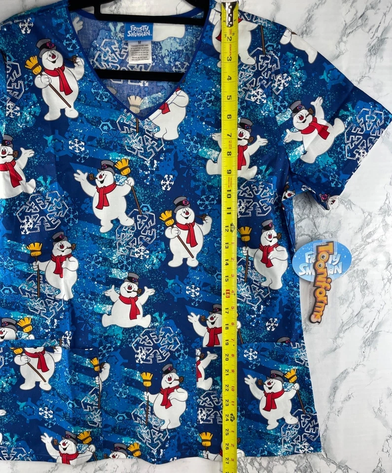 Tooniforms Women M Frosty The Snowman s Scrub Top - Image 3 of 4