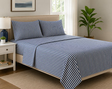 Amazon Basics Full Microfiber Sheet Set Navy Pinstripe New Sealed Deep Pocket