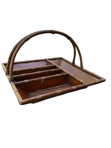 Bamboo Rattan Flatware Tray Utensils Caddy With Hands Wicker Boho - Indonesia