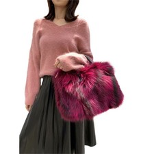 Women Genuine Cowhide Extra Large Fox Fur Large Shoulder Handbag Full-pelt Bags