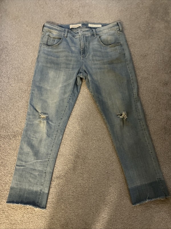 Pilcro & The Letterpress EM Jeans 30 Blue Distressed Raw Hem Fits 34” Waist