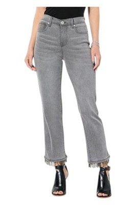 DG2 by Diane Gilman Stretch Denim Beaded Fringe Jean Gray