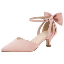 Carcuume Women's Kitten Heels with Bow Closed Toe Pumps Ankle Strap Wedding...